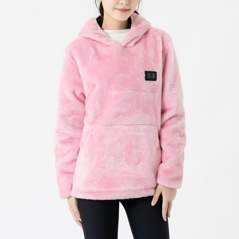 Usmixi Winter Womens Heated Coat Plush Heated Pullover Coat for