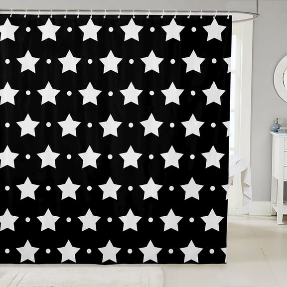 Manfei Sparkle Stars Printed Shower Curtain 72Wx72L,Kawaii Polka Dot Bathroom Curtain,Black White