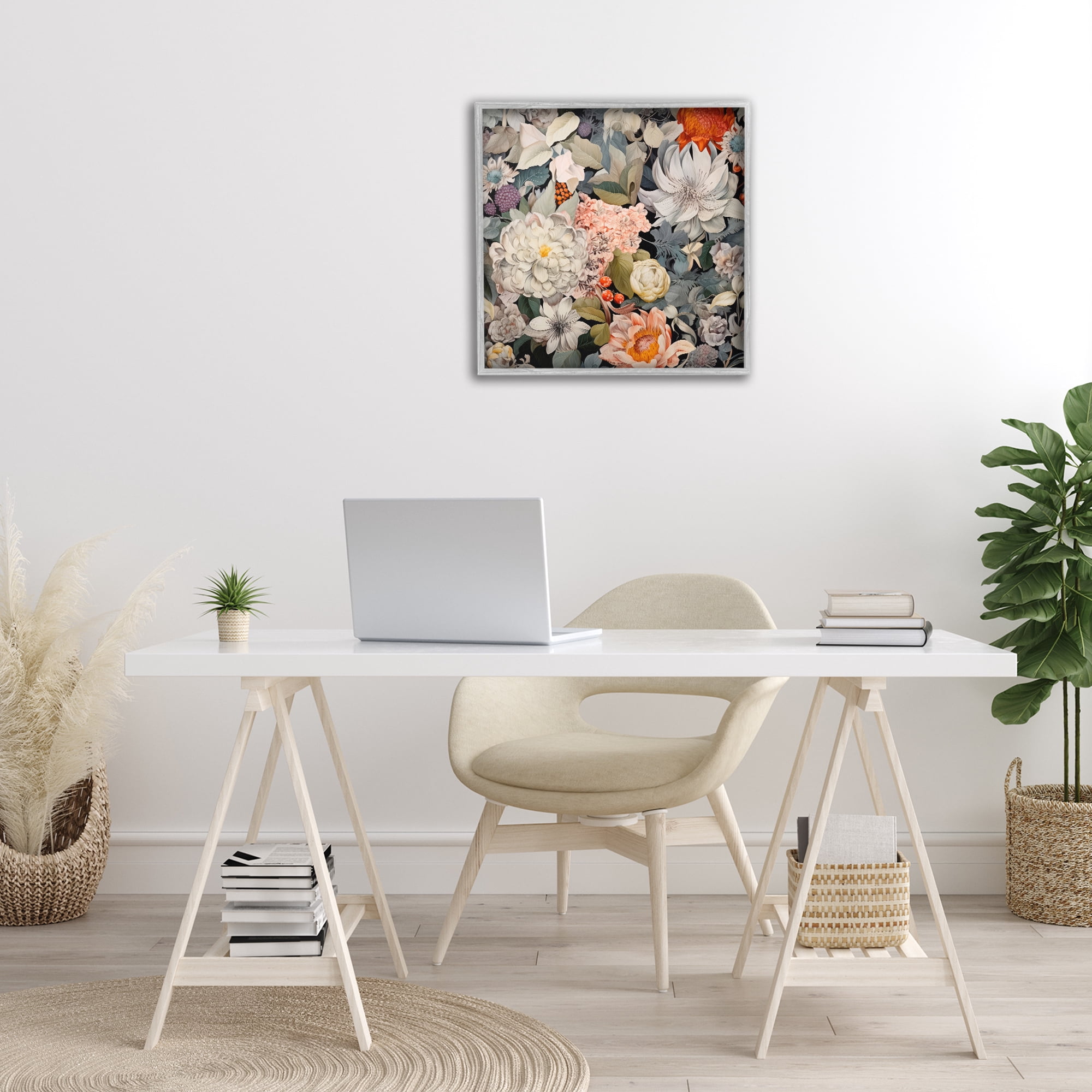 Stupell Industries Grey Mixed Botanicals Botanical & Floral Painting Gray Framed Art Print Wall Art, 24 x 24