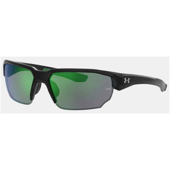 Under Armour Men's Blitzing Wrap Style Sunglasses – Black Frame/Green Lens