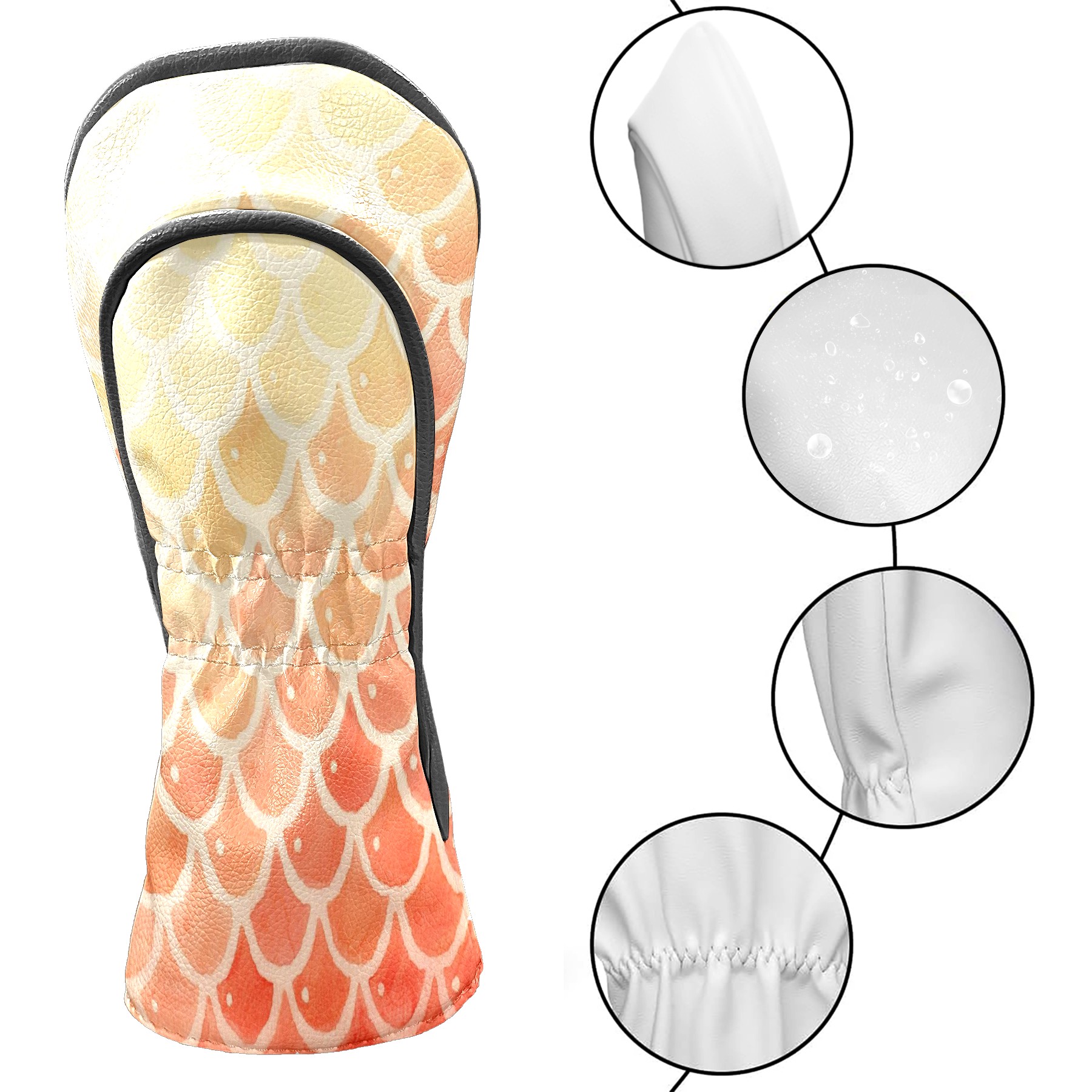 Golf Club Covers, Red Mermaid Scales Premium PU Leather Driver Hybrid Putter Head Covers with Velvet Lining, Waterproof Golf Gifts for Men Women