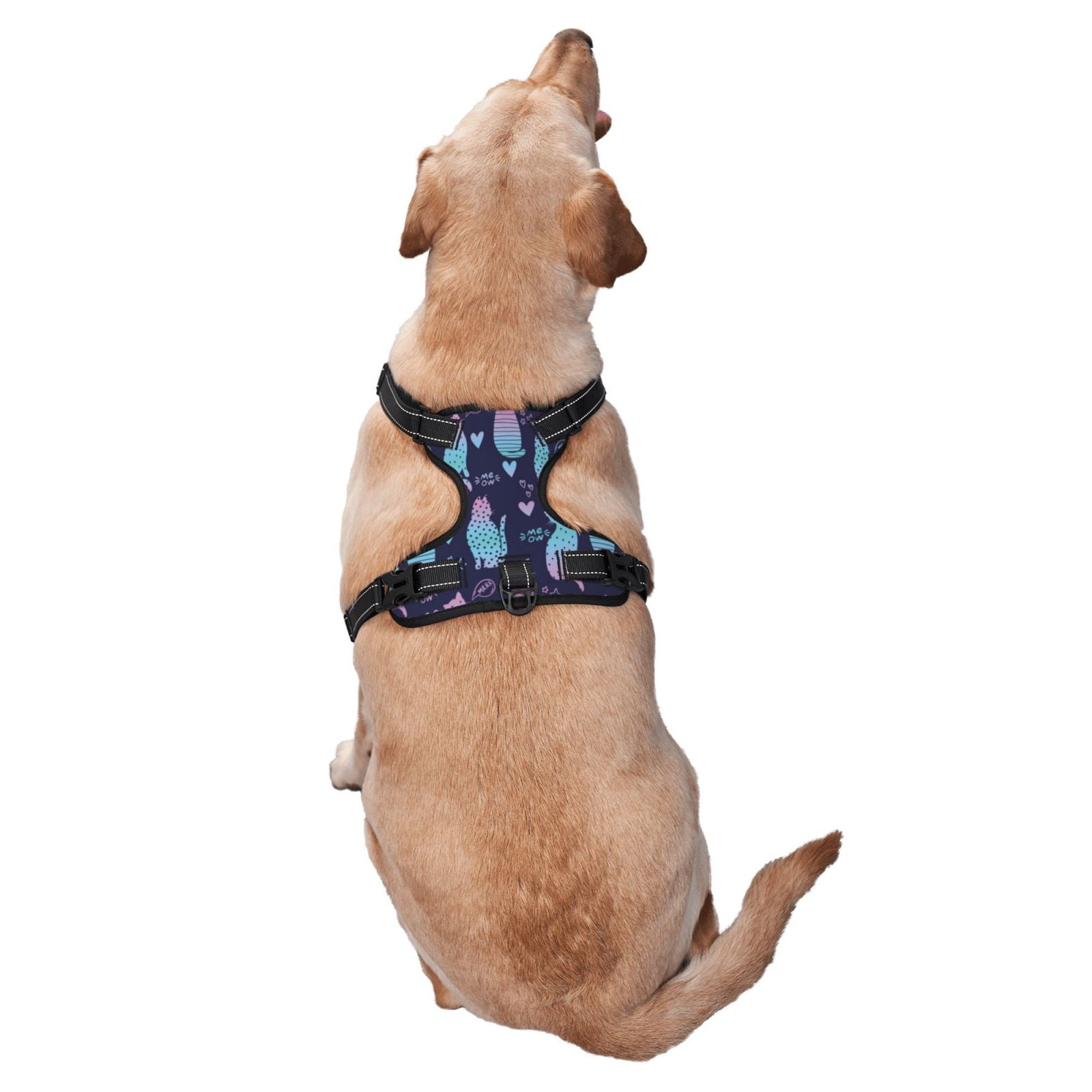 Vsdgher Silhouette Cats Pattern Dog Harness,No Pull Pet Harness with Soft Padded Handle,Adjustable Reflective Vest with 2 Buckles,4 Slide Buckles,S-XL Medium