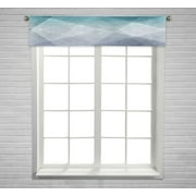 ECZJNT teal blue white pattern blocks diagonal lines Window Curtain Valance Rod Pocket Size 54x12 Inch