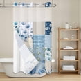 thumbnail image 5 of No Hook Blue Floral Shower Curtain with Snap in Liner Set, Spring Flowers Plants Patchwork Grid Bohemia Waterproof Fabric Bathroom Curtains with See Through Top Window, Hotel Style Stall 54 x 78 Inch, 5 of 6