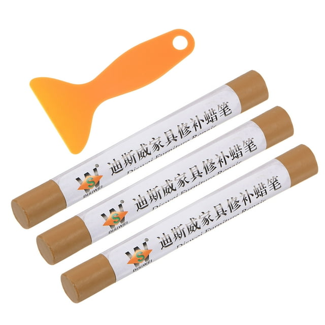 Unique Bargains Wood Furniture Repair Kit 3pcs Markers with Spatula, Apricot Yellow