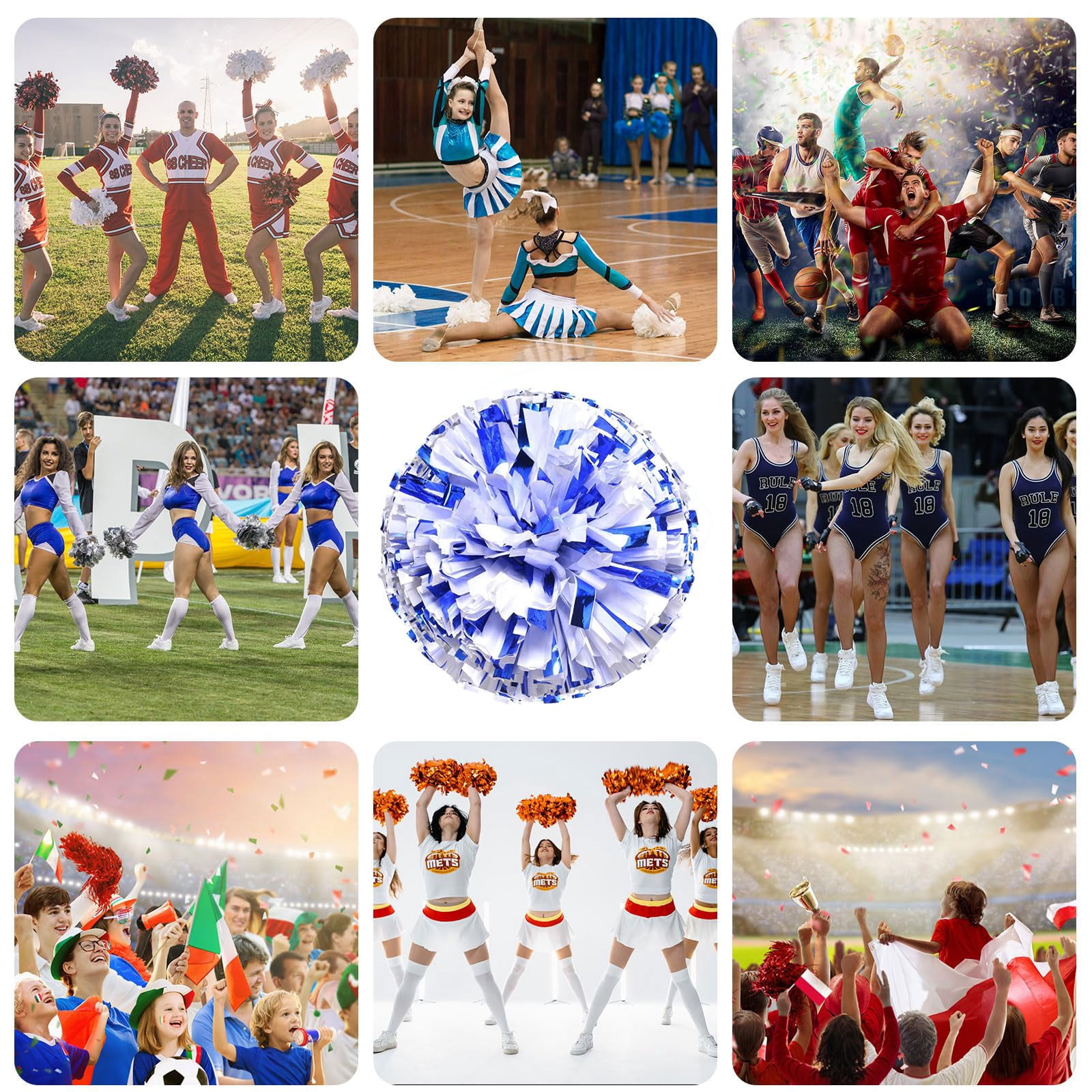 8 Pcs Cheerleading poms,pom poms Cheerleading with Finger Holes Cheer Pom Pomsfor Dance, Matches, Team Spirit Sports