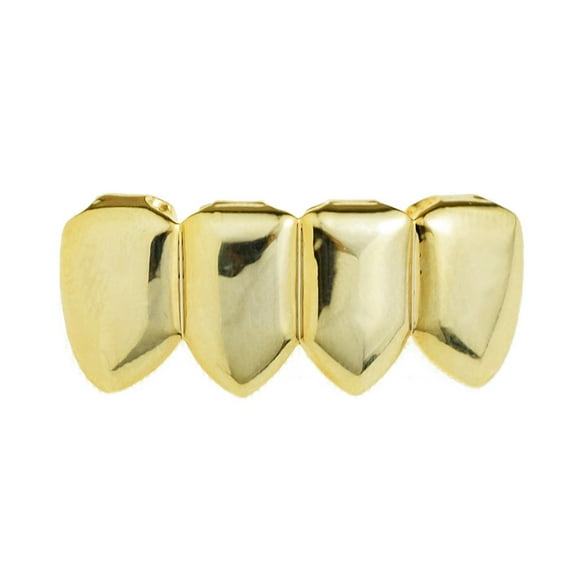 14k Gold Plated Grillz Four 4 Tooth Lower Teeth Plain Hip Hop Bottom Row Hip Hop Grills