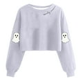 thumbnail image 1 of Lcziwo Chandail pour Femmes Halloween, Mignon Fantôme Graphique, Hauts Courts, Manches Longues Lanterne, Col Rond, Chandail, Saison Effrayante, Mode d'Automne, Chandail Gris, TTG, 1 of 2