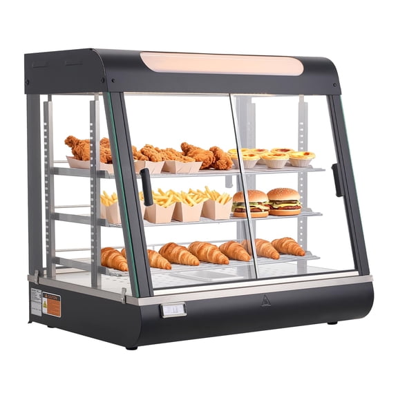VEVOR 3-Tier Commercial Food Warmer Display, 1200W Food Display Warmer with LED Light, Top Storage and Adjustable Shelves, 86℉~185℉ Steam Heating, 106Qt/100L for Hamburger, Pizza, Bread,Fried Chicken