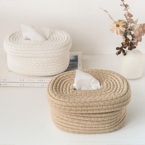 Tissue Box Cover Cotton Rope Woven Tissue Box Holder Napkin Tissues Organizer Toilet Paper Holder for Bathroom Vanity Countertop
