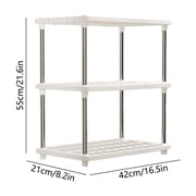 3 tier plastic storage shelves for pantry kitchen bathroom laundry, slim freestanding floor rack, small space organizer shelving unit, white