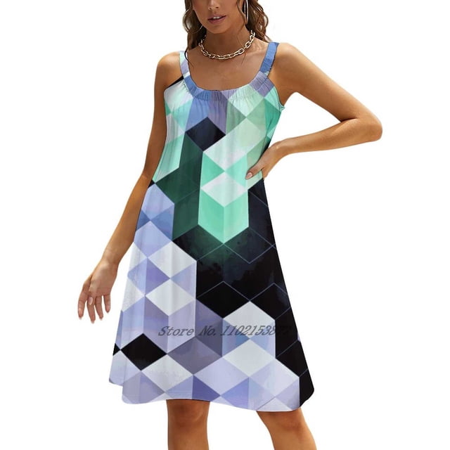 0672 / / Blyckmynt Robe Ample à Poches Robes Imprimées pour Femmes Col en V Robe Décontractée Nouvelle Conception 3D Pastel Noir Forme Abstraite