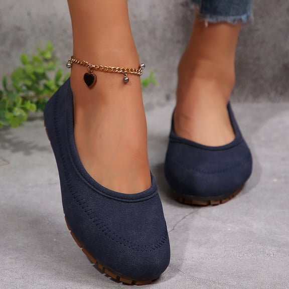 Domuza Womens Fashion Solid Color Leather Casual Shoes Everyday Footwear Classic Design Easy Pair with Jeans Flat Sole Blue 9（EU-42）