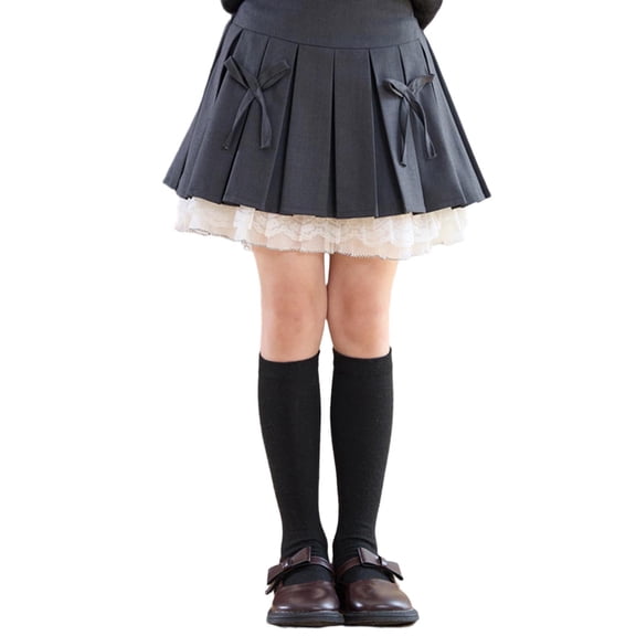 Cethrio Girls Pleated Skirts Size 10-12, Elastic Waist Spring Fall Casual Dancing School Uniform Skirts Gray
