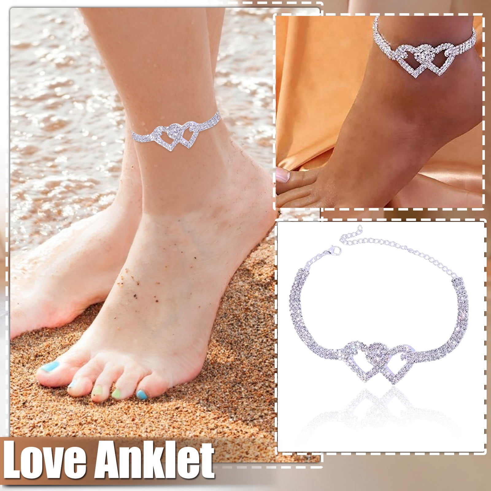 Women Lady Crystal Rhinestone  Heart Anklet Ankle Bracelet Chain Jewelry HI 