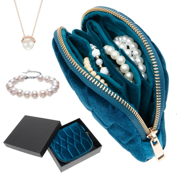 Grusce Mini Travel Jewelry Case with Zipper, 5-Layer Small Velvet Organizer Pouch, Jewelry Organizer Storage Bag for Bangle Bracelet Rings Earrings