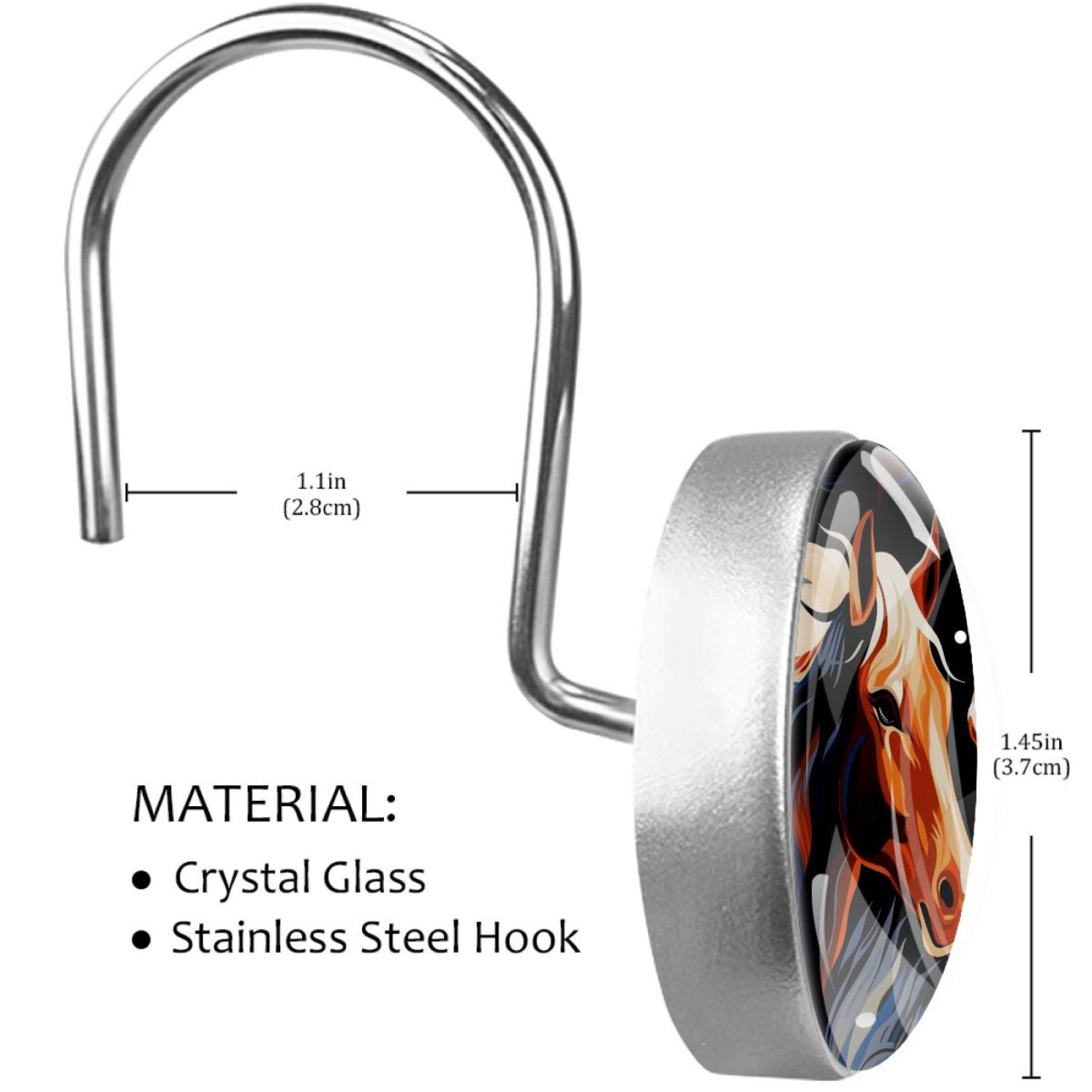 HemaKayy 12 Pcs Decorative Shower Curtain Hooks - Stainless Steel Rings for Bathroom Décor - Easy Glide & Secure Hold - Perfect Decoration for Bathroom Shower Rods - Animal Horse