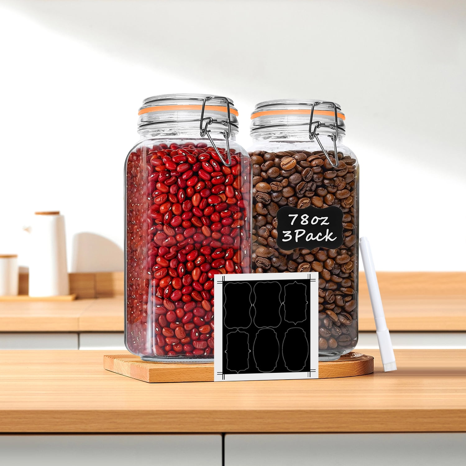Foukus 78oz Glass Jars, Airtight Food Storage Containers for