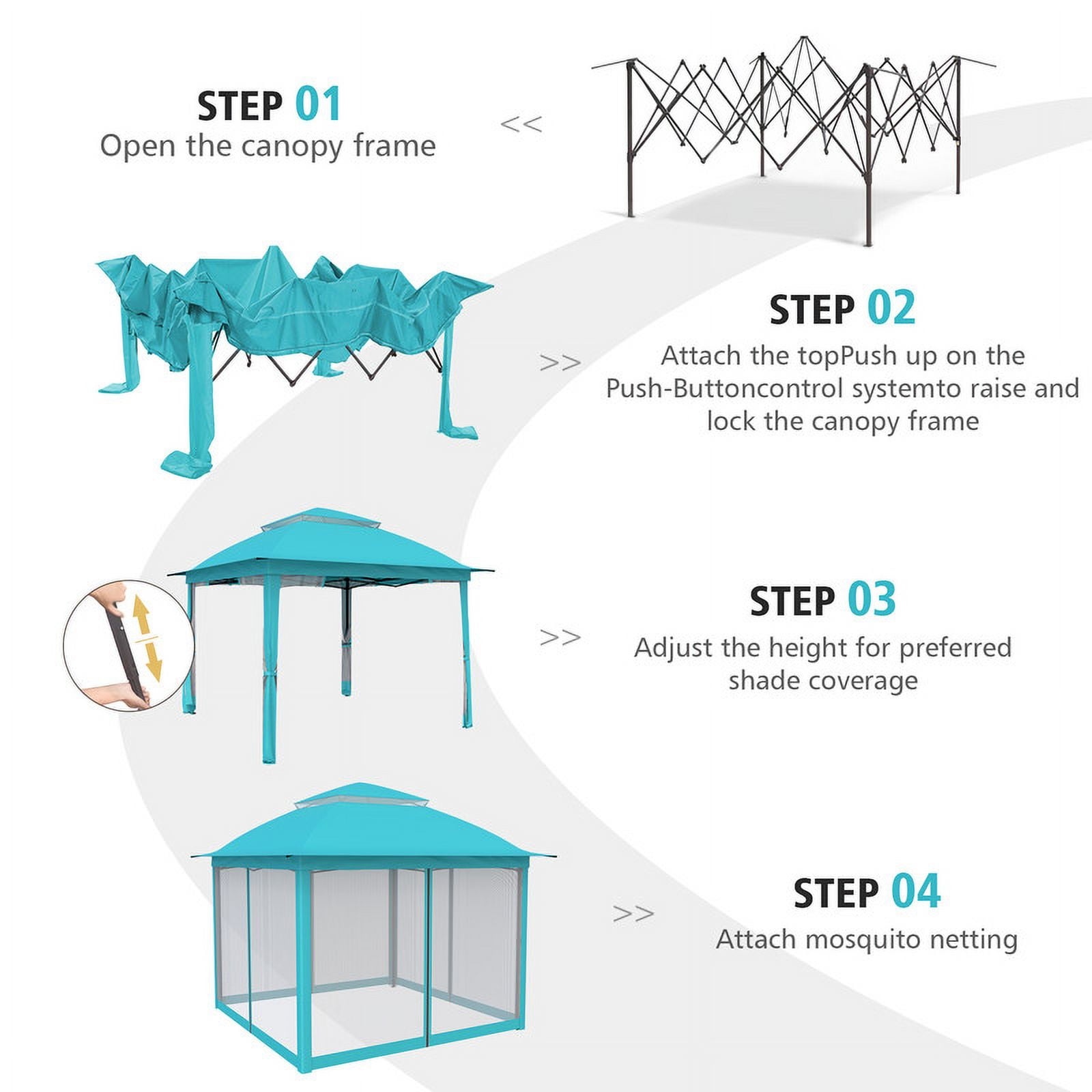 GAZEBETER 11' x 11' Pop up Gazebo with 4 Sidewalls Mosquito Netting-Waterproof and UV Resistant for Patios,Weddings,Blue