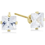 5x5MM Princess-Cut CZ Earrings in 14kt Yellow Gold