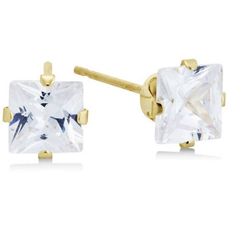 5x5MM Princess-Cut CZ Earrings in 14kt Yellow Gold