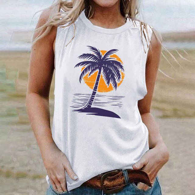lSLJS Blouse Sans Manches Imprimée Mode Décontractée pour Femmes, Col Rond, Pull-Over Slim, Débardeurs pour Femmes