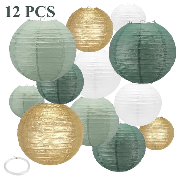 cyrico 12Pcs Paper Lanterns, Colorful Chinese/Japanese Paper Hanging Lanterns, 6", 8", 10", 12" Round Paper Lantern Lamp for Party Decorations, Wedding, Bridal, Birthday, Home