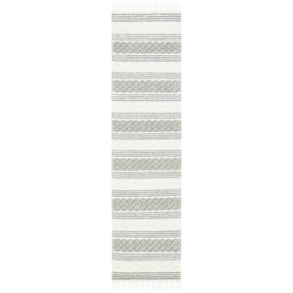 SAFAVIEH Natura Candelario Striped Wool Runner Rug, Ivory/Grey, 2'3" x 9'