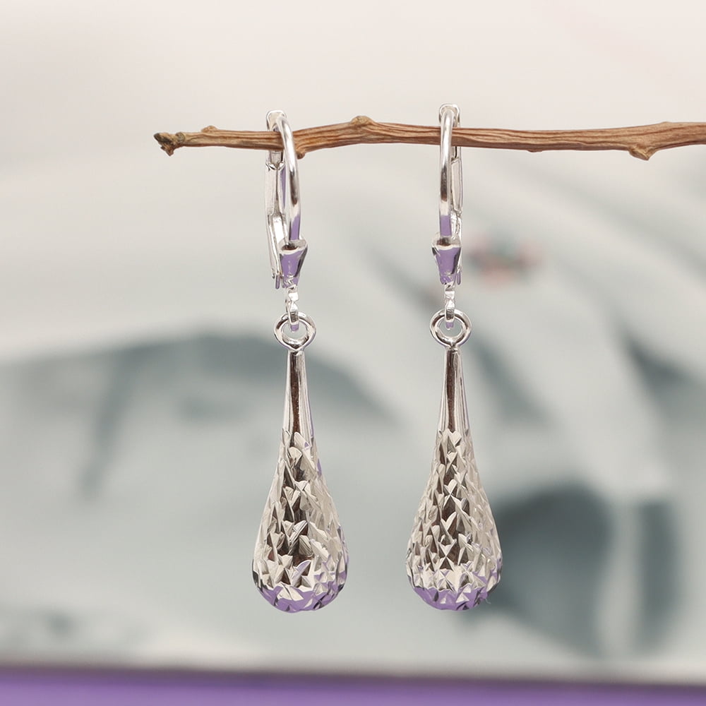 LeCalla 925 Sterling Silver Diamond Cut Lever Back Tear Drop Dangle Earrings Jewelry for Women and Teen 38MM