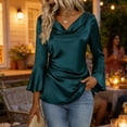 thumbnail image 2 of DAFPZW Womens Satin Blouse Cowl Neck Draped Silky 3/4 Bell Sleeve Tops Dressy Casual Business Casual Shirts Outfit, 2 of 6