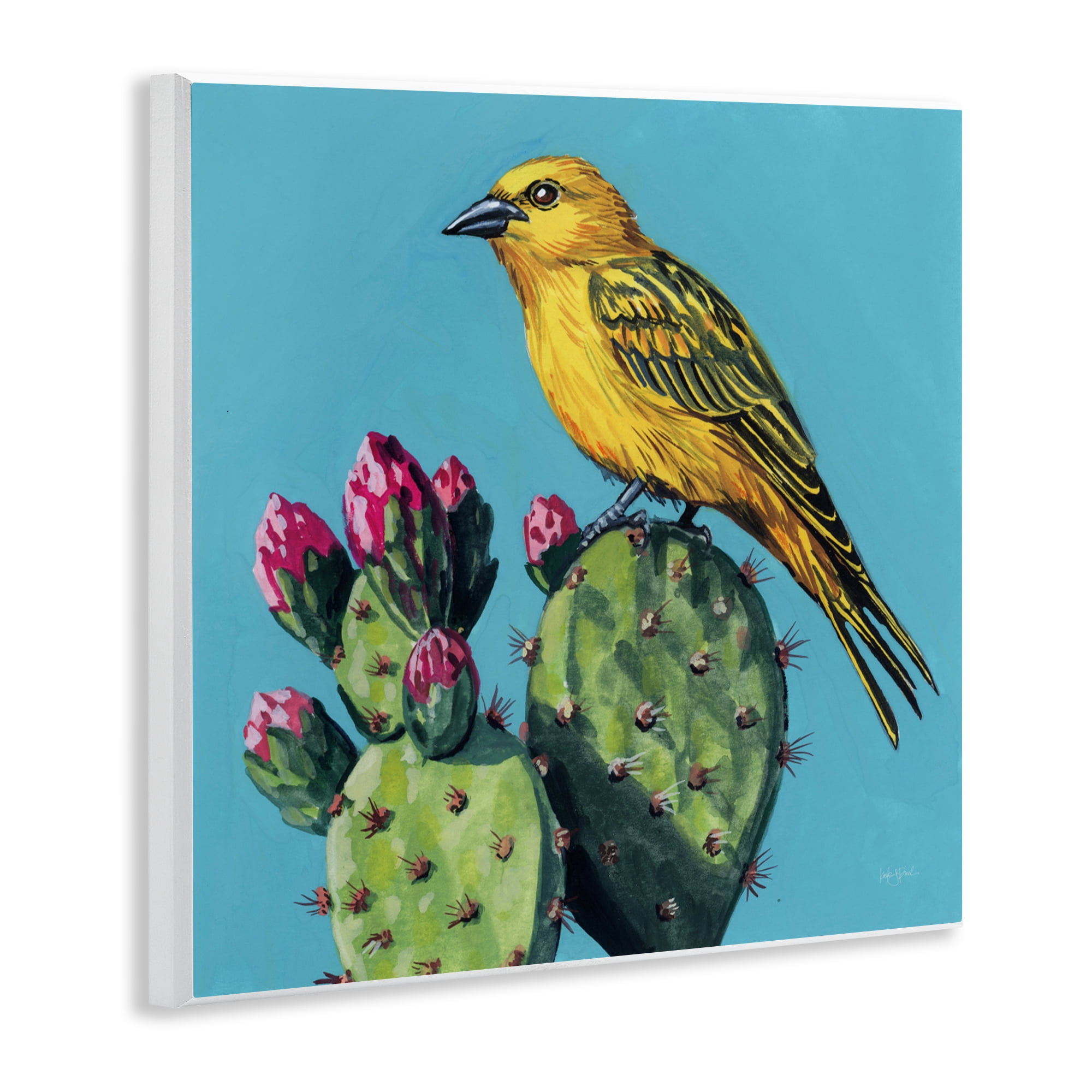 Stupell Industries Yellow Bird on Cacti Bloom Wall Plaque Art, design by Kate Jarvik Birch