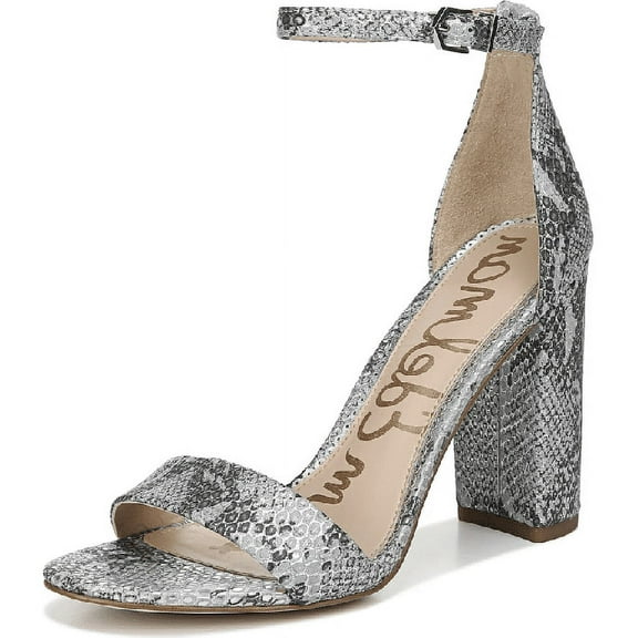 Sam Edelman Yaro Block Heel Ankle Strap Two Piece Sandal Silver Snake Pump (SILVER, 8)