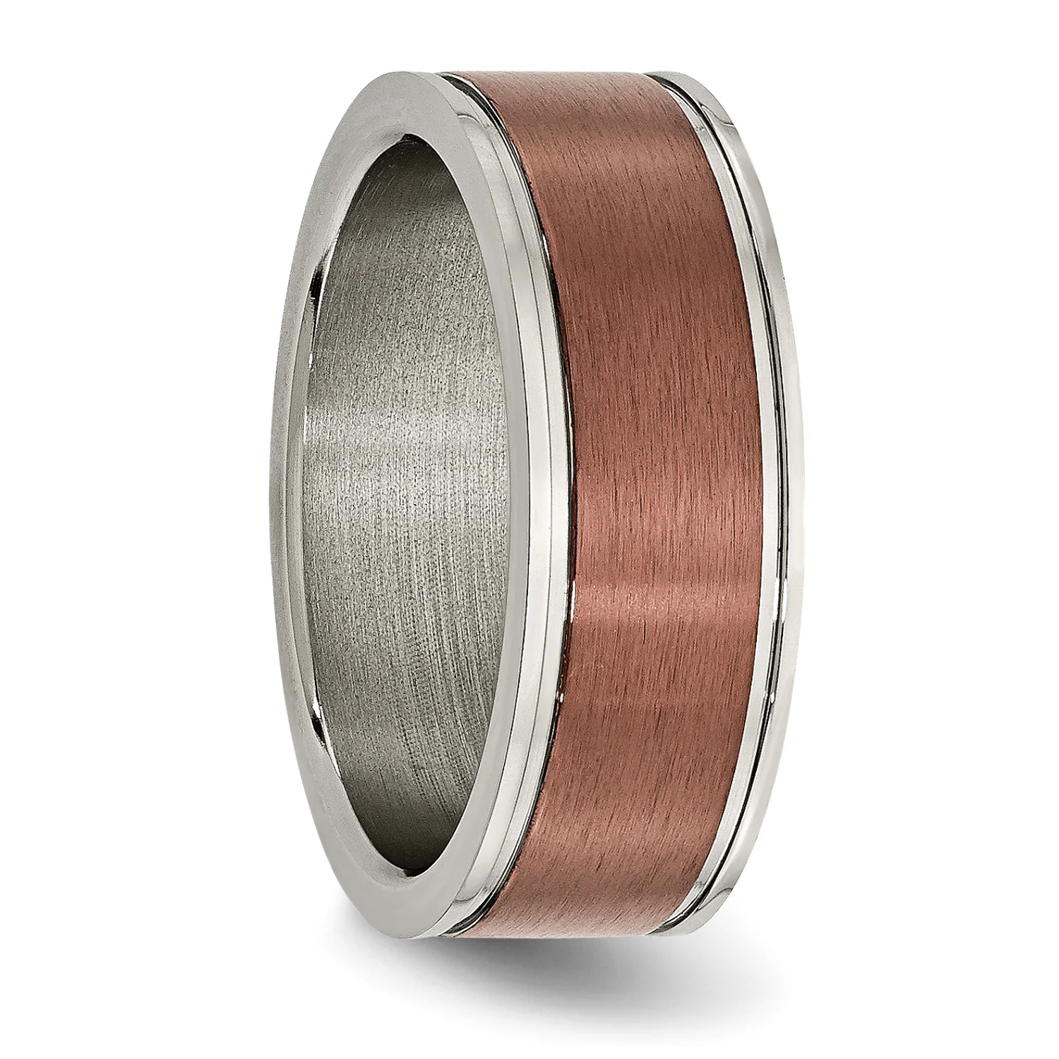 Titanium Grooved Edge 8mm Brown IP-plated Brushed/Polished Band