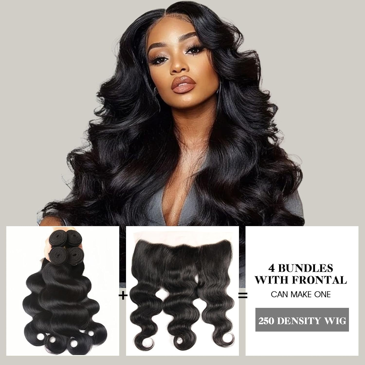 12A Body Wave Human Hair 4 Bundles with Frontal Virgin Hair Bundles with 13x4 HD Lace Frontal (18 20 22 24+16, Free Part) Brazilian Remy Hair