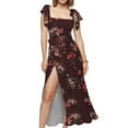 thumbnail image 1 of Vestido largo carmesí con cuello cuadrado elegante para mujer Vestido con abertura retro informal con tiras y estampado floral Adepaton BST3005860-3, 1 of 6
