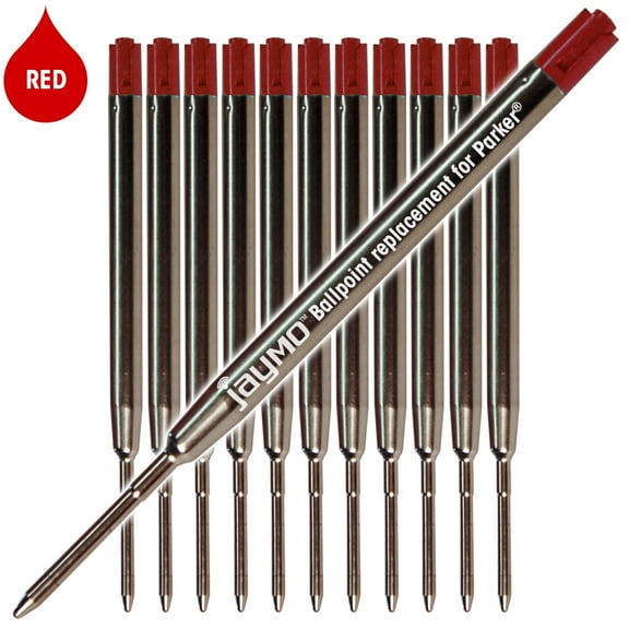 Jaymo Replacement for Parker 1950370 - Measures 3.875 in / 98 mm Long - G2 Ballpoint Pen Refill - 12 Red