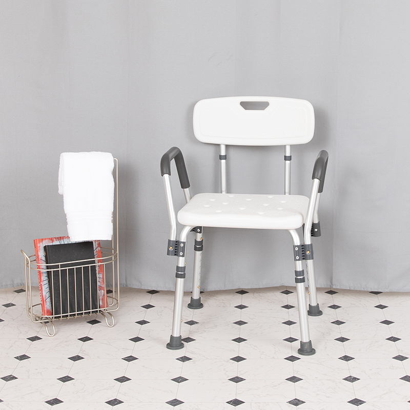 300 Lb. Capacity Quick Release Back & Arm White Shower Chair