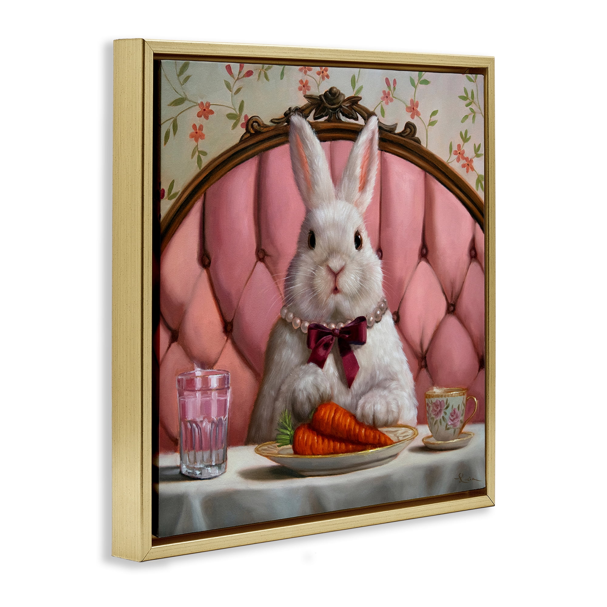 Stupell Industries Bun Appetit Rabbit Dining Gold Framed Floater Canvas Wall Art, design by Lucia Heffernan