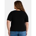 thumbnail image 3 of Terra & Sky Women's Plus Size Ribbed Sweetheart Sweater with Short Sleeves, Lightweight, Sizes 0X-5X, 3 of 5