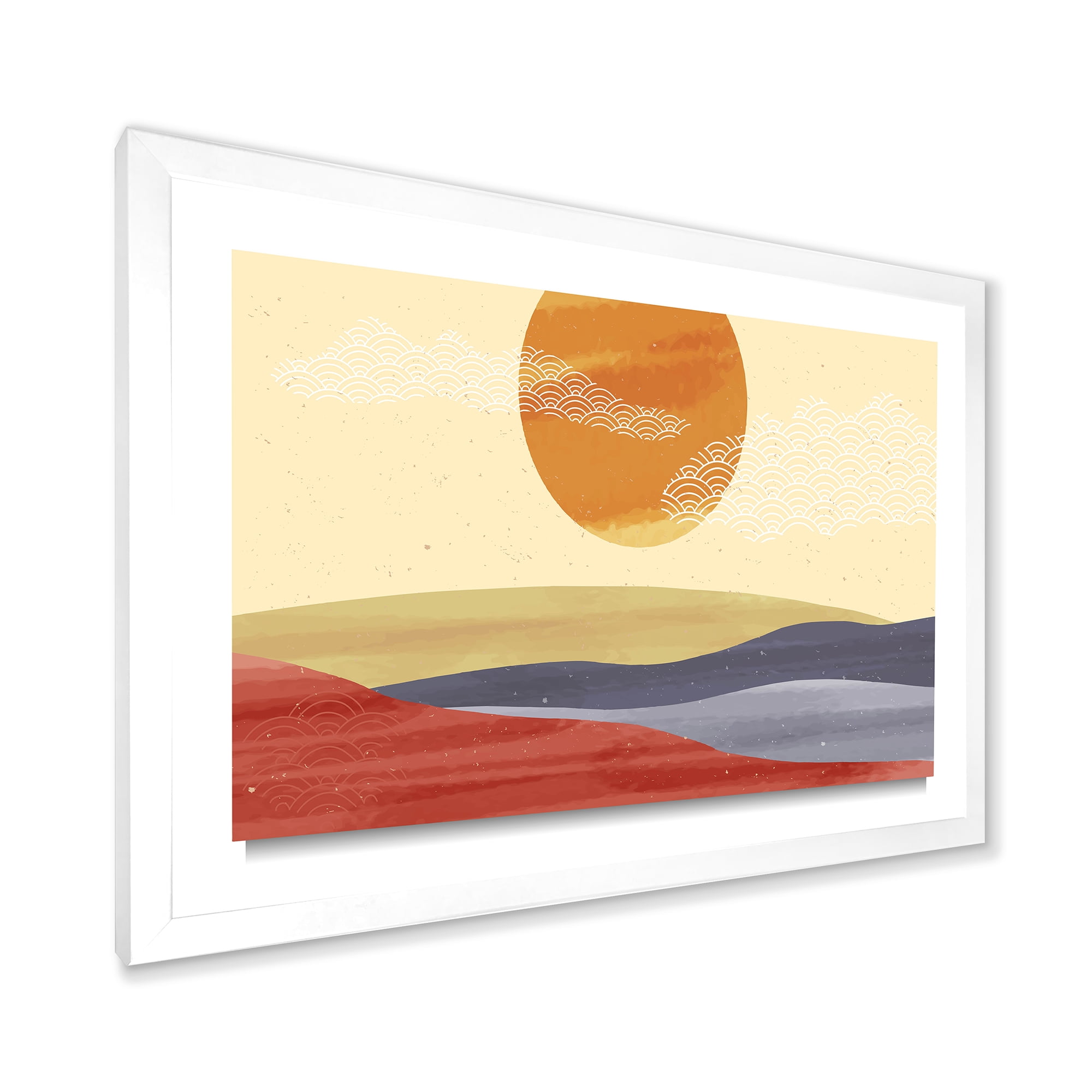 Designart 'Abstract Minimalistis Landscape Mountain & Moon' Modern Framed Art Print