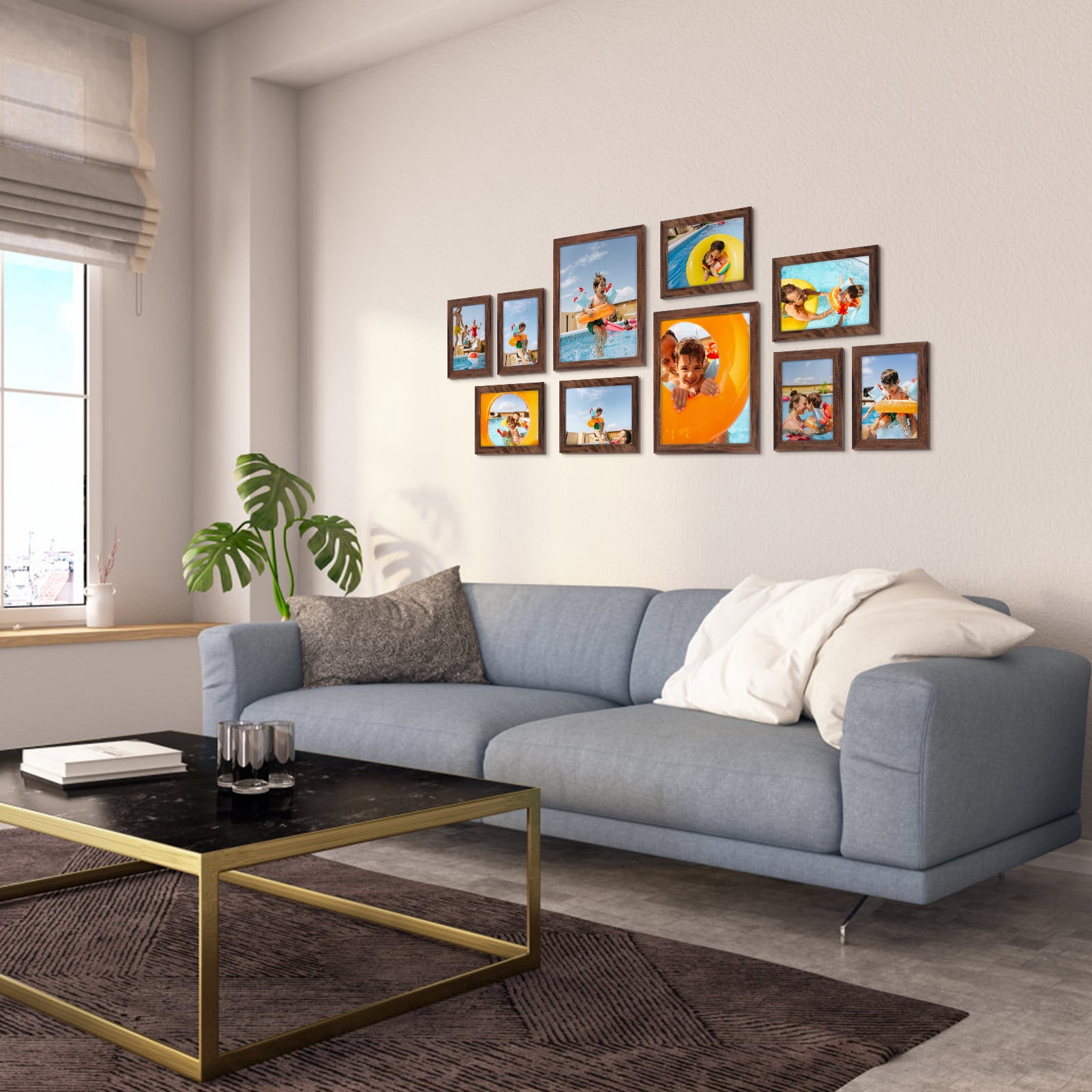 Gallery Set of 10 Picture Frames, Modern Contemporary Style, Multi-Size Frames, Maestro Collection, Brown(Four-4x6+Four-5x7+Tow8x10)