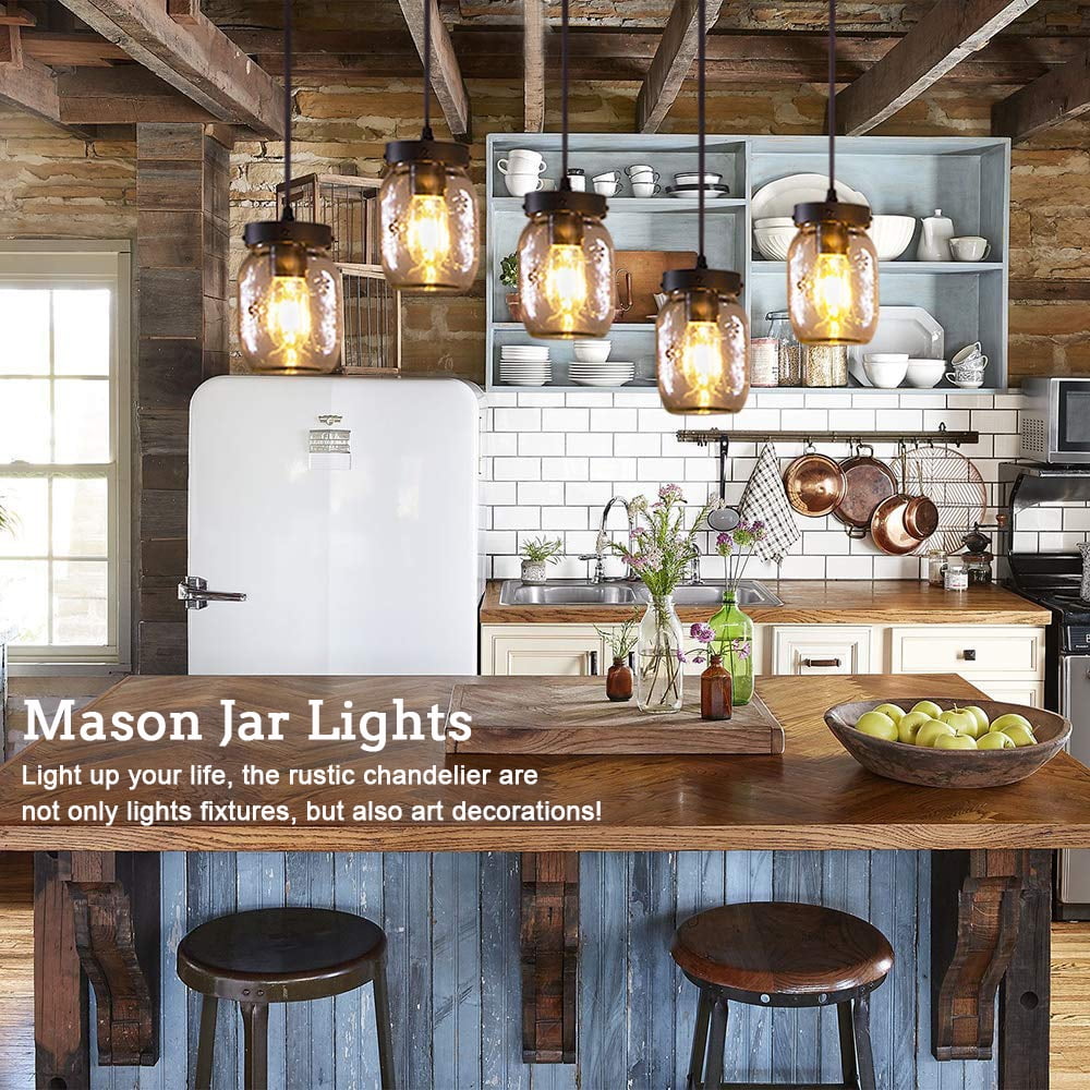 5 Light Glass Mason Jar Light Kitchen Island Pendant Light Ceiling Light Fixture 
