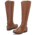 thumbnail image 2 of LOVE STEETLY Women's Knee High Low Heel Riding Boots, Side Zipper Round Toe Faux Leather Casual Comfort Versatile Boot, 2 of 6