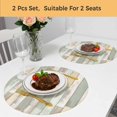 thumbnail image 5 of Beige Light Green Round 13 Inch Placemats Set of 2, Farmhouse Wooden Striped HeatResistant Non Slip Place Mats for Dining Table, Wipeable Braided Kitchen Table Mats for Housewarming, 5 of 9