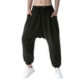 thumbnail image 1 of Pantalones deportivos de running para hombre, suaves y cómodos, de pierna ancha y holgada, estilo harén - Poliéster, diseño con empalmes, perfectos para la playa y las actividades diarias, 1 of 5