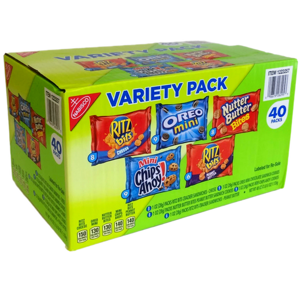Nabisco Cookie Variety Pack 9 Mini Chips Ahoy 8 Nutter Butter Bites 6 Ritz Bits Peanut Butter