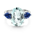 thumbnail image 2 of Gem Stone King 925 Sterling Silver Sky Blue Simulated Aquamarine and Blue Created Sapphire Ring for Women (7.70 Cttw, 14X10MM Oval and 7X5MM Pear Shape, Gemstone, Size 6), 2 of 3