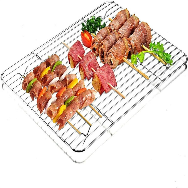 Stainless Steel Baking Sheet with Rack Set, 15.7 x 11.8 Cookie Sheet  Broiling Pan for Oven, Rimmed Metal Tray with Wire Rack for Cooking/Baking/ Cooling/Bacon, Non-toxic & Dishwasher Safe, 2PCS 