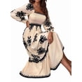 thumbnail image 2 of Women Fall Wedding Guest Dresses Boho Floral Long Sleeve V Neck Flowy Maxi Dress Beach Clothes Color XXL, 2 of 8