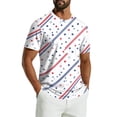 thumbnail image 2 of Men's American Flag T-Shirt Cotton-Like Stretch Jersey Patriotic Short Sleeve Crew Neck Tee Wave Art Blue XL, 2 of 6